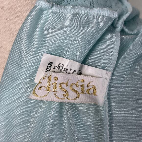 Vintage Elissia Blue Lace Satin Nightgown Slip Dress Coquette Cottagecore M - Picture 8 of 9